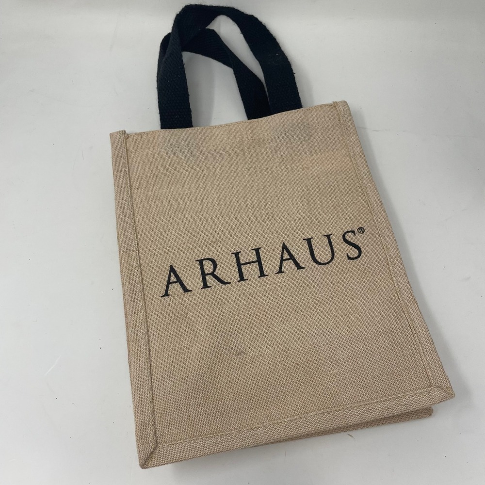 Arhaus Jute Cotton Eco Friendly Tote Bag Reusable Shopping Gift Bag Tan Black
